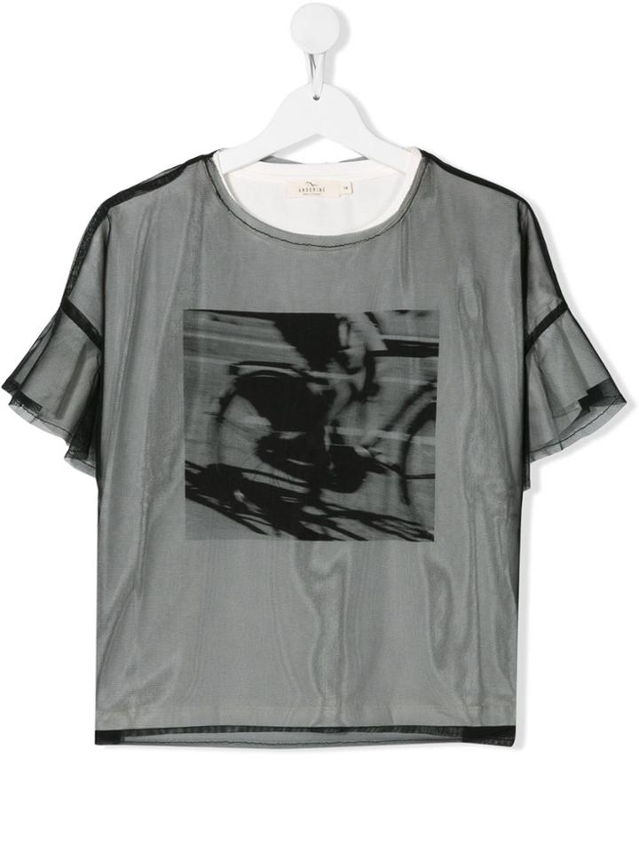 Andorine Tulle-panelled T-shirt - Black