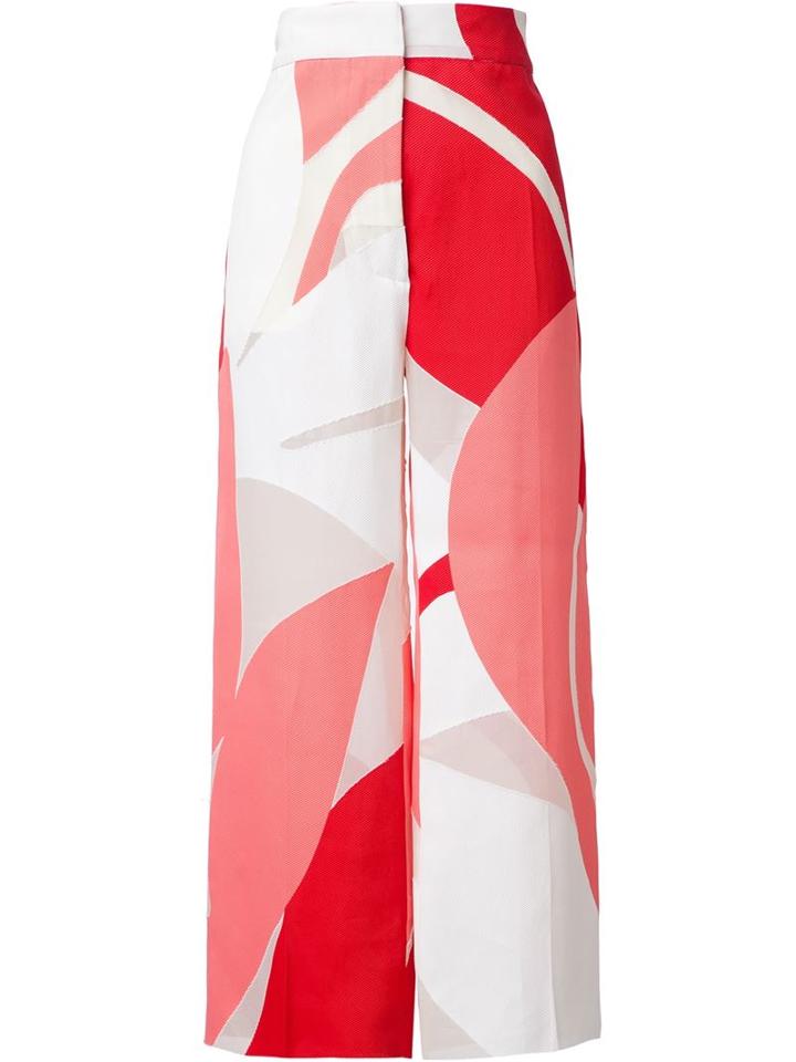 Marni Tonal Leaf Cropped Trousers, Women's, Size: 40, White, Silk/viscose