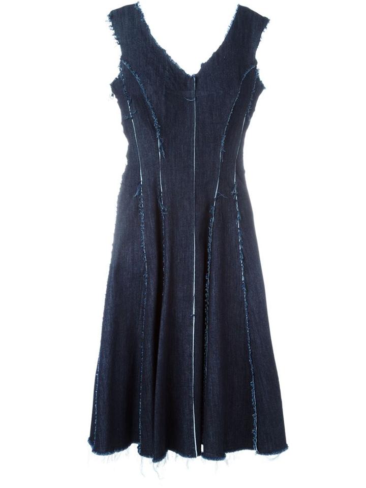 Norma Kamali Sleeveless Frayed Denim Dress