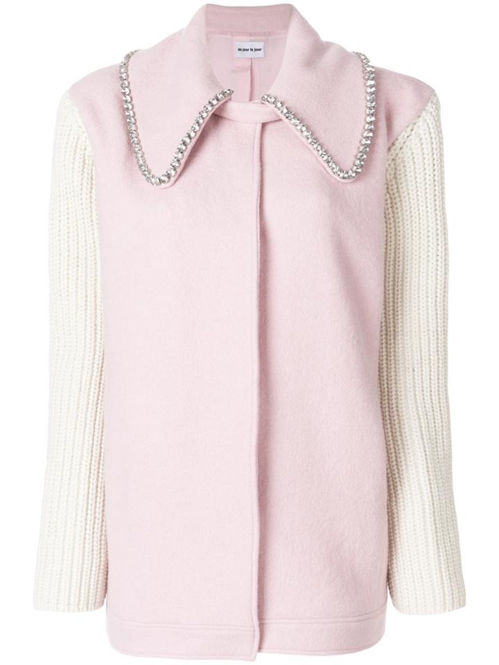 Au Jour Le Jour Embellished Collar Coat - Pink & Purple