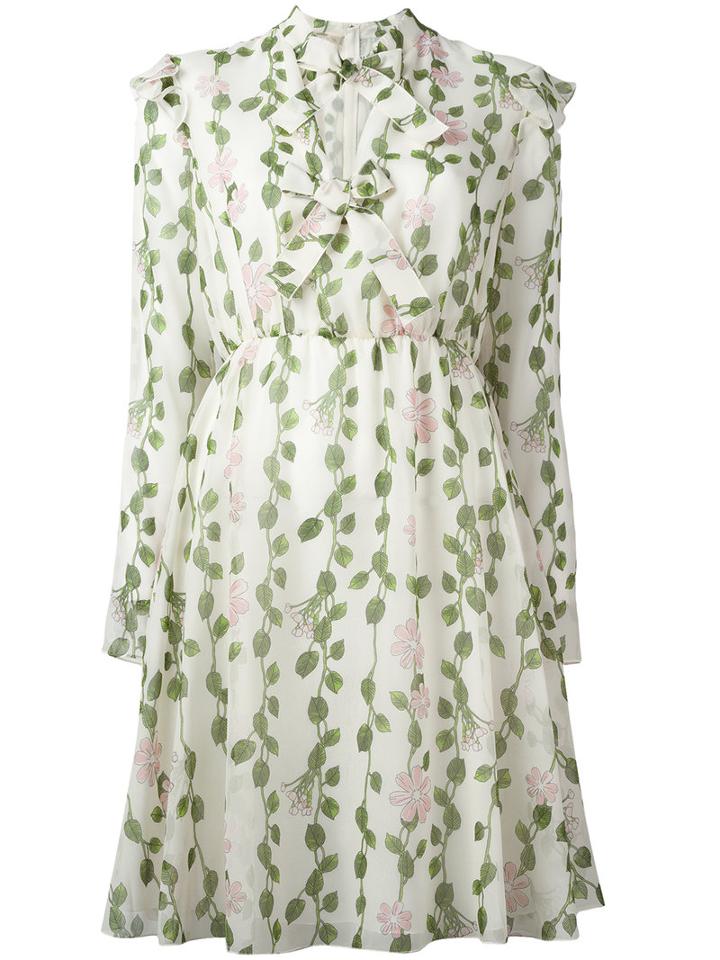Giambattista Valli Floral Print Flared Dress, Women's, Size: 42, White, Silk/cotton/viscose