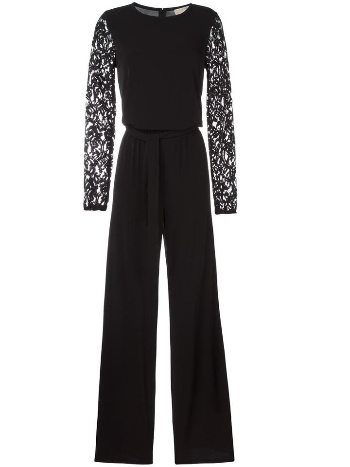 Michael Michael Kors Lace Panel Sleeve Jumpsuit, Women's, Size: 8, Black, Polyester/spandex/elastane