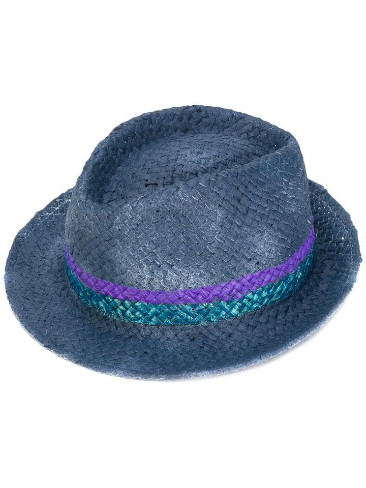 Le Chapeau - Striped Panel Hat - Women - Acrylic/paper Yarn - 57, Purple, Acrylic/paper Yarn