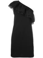 No21 Single Ruffled Shoulder Dress, Size: 42, Black, Cotton