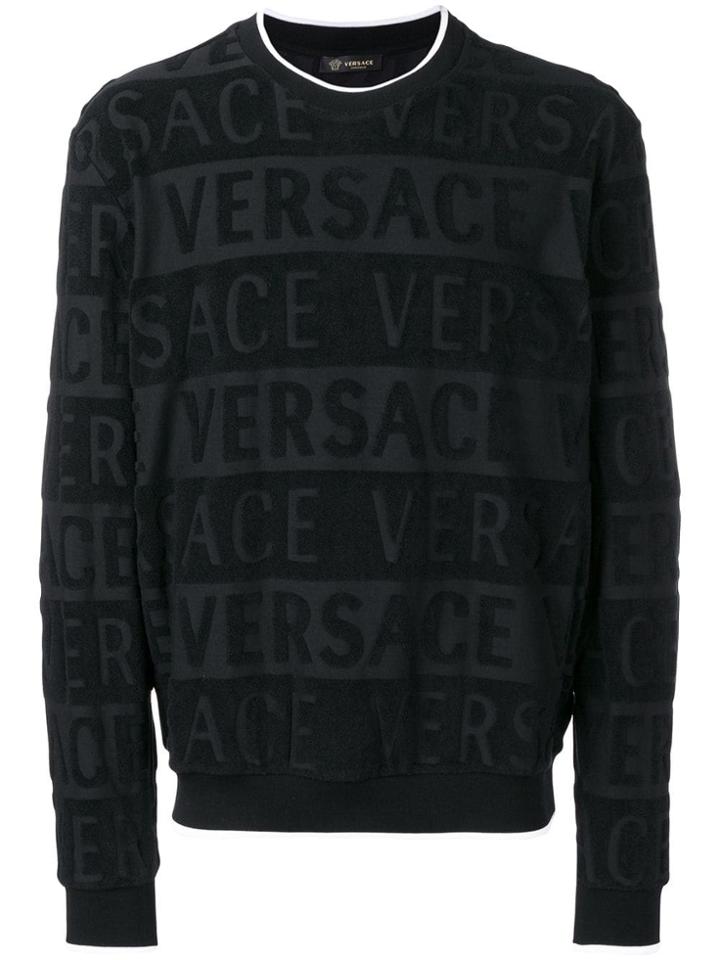 Versace Textured Logo Print Sweatshirt - Black