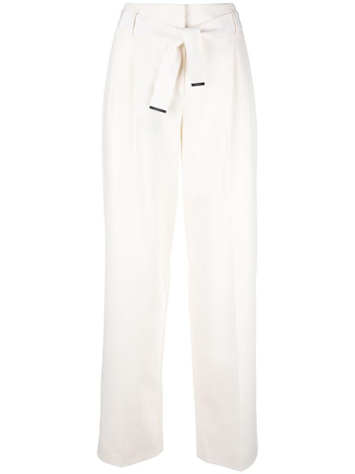Giorgio Armani High-waisted Wide Leg Trousers, Women's, Size: 38, White, Spandex/elastane/mulberry Silk/virgin Wool