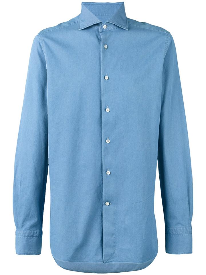 Ermenegildo Zegna - Pointed Collar Long Sleeved Shirt - Men - Cotton - Xxl, Blue, Cotton