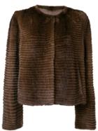 Liska Striped Textured Jacket - Brown
