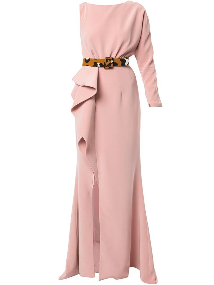 Azzi & Osta One Sleeve Ruffle Gown - Pink