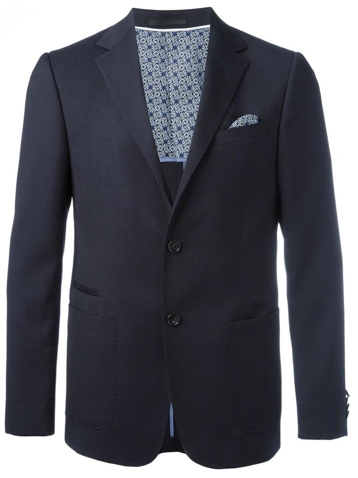 Z Zegna Notched Lapel Blazer, Men's, Size: 52, Blue, Wool/cupro/cotton