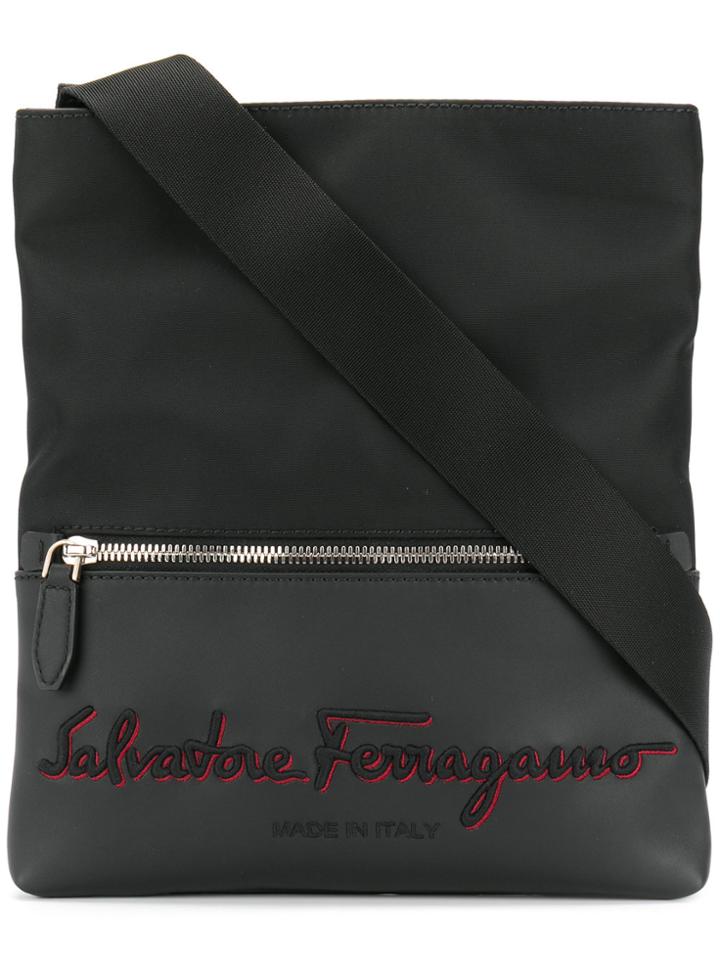 Salvatore Ferragamo Embroidered Logo Messenger Bag - Black