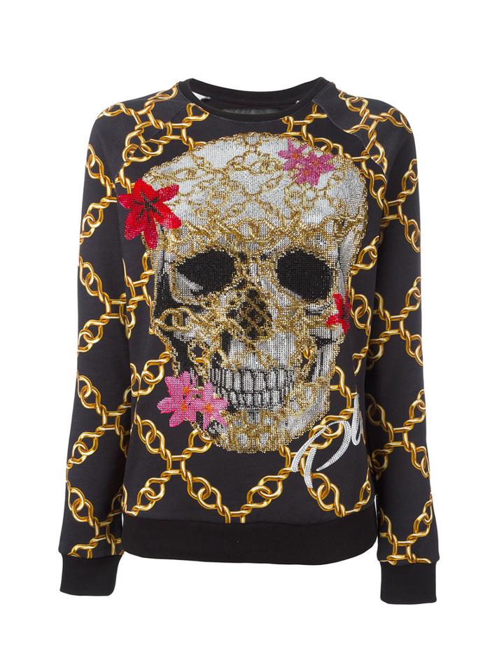 Philipp Plein Embellished Skull Print Jumper, Women's, Size: Medium, Black, Cotton