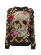 Philipp Plein Embellished Skull Print Jumper, Women's, Size: Medium, Black, Cotton
