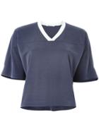 T By Alexander Wang V-neck Football T-shirt, Women's, Size: Medium, Blue, Polyester/modal
