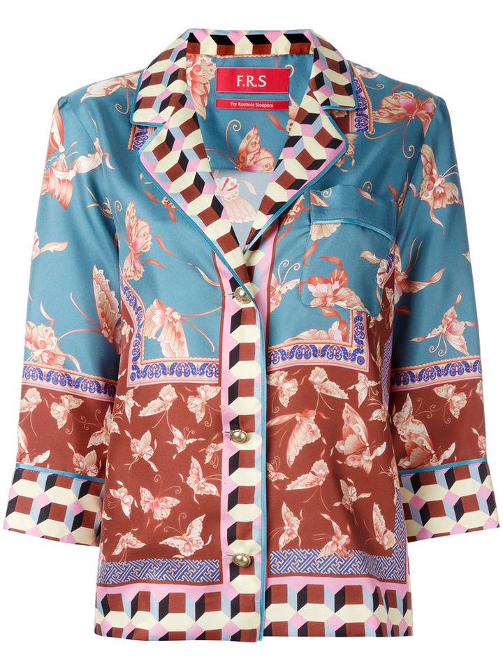 F.r.s For Restless Sleepers Multiple Pattern Shirt, Women's, Size: Large, Blue, Silk