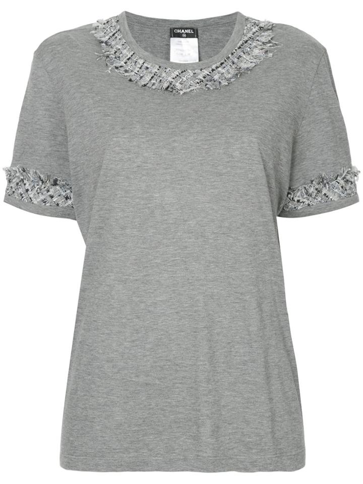 Chanel Vintage Tweed-trim Short-sleeve T-shirt - Grey