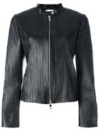 Desa Collection Ribbed Detail Zip Up Jacket, Women's, Size: 40, Black, Leather/polyester/spandex/elastane