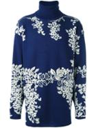 Yohji Yamamoto Vintage Floral Intarsia Knit Jumper, Adult Unisex, Size: Xl, Blue