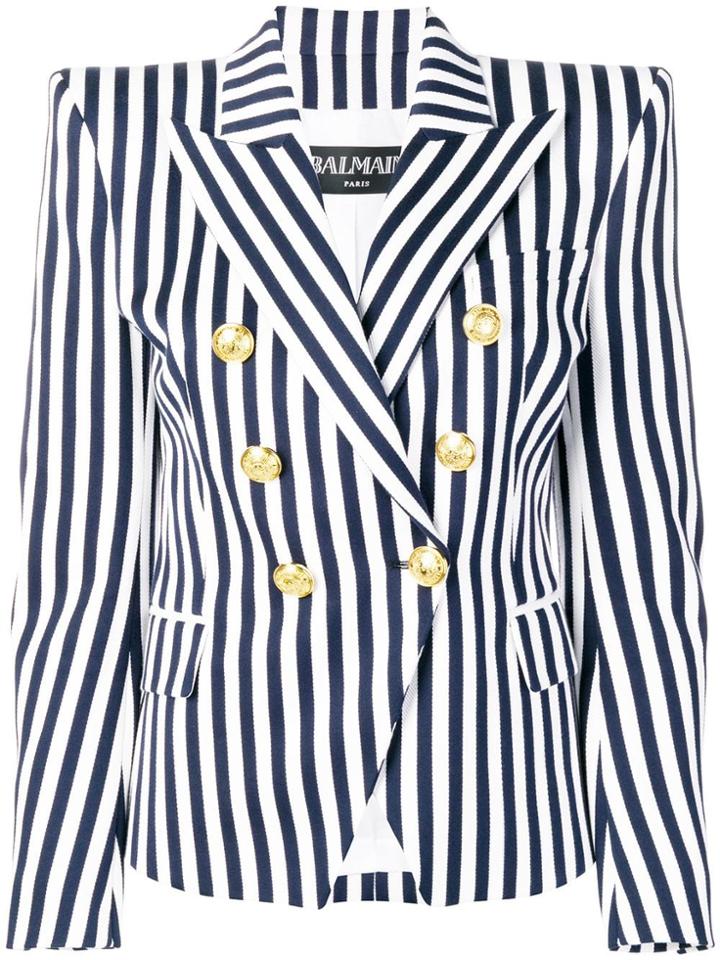 Balmain Striped Double Breasted Blazer - Blue