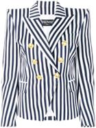 Balmain Striped Double Breasted Blazer - Blue