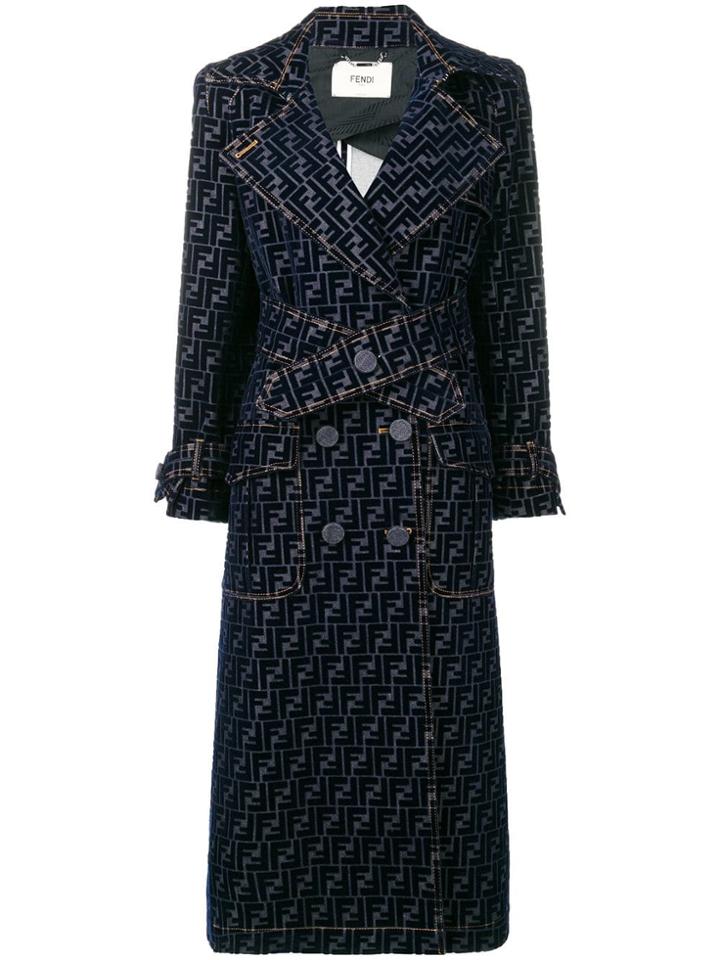Fendi Ff Motif Trench-style Coat - Blue