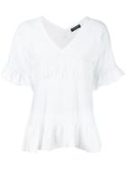Twin-set - Ruffled V-neck T-shirt - Women - Cotton - S, White, Cotton