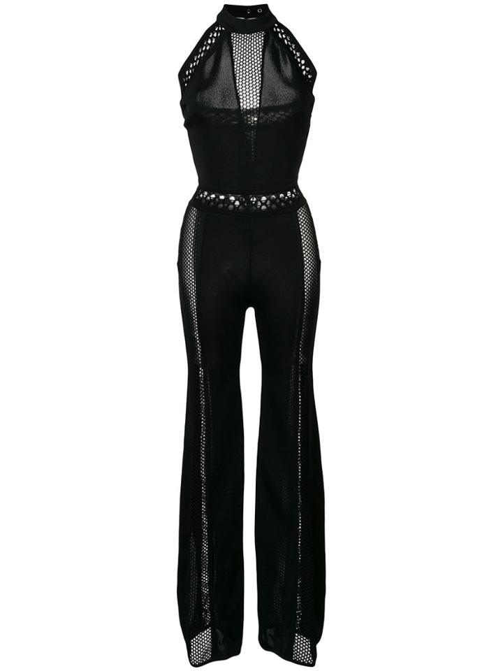 Balmain Mesh Panel Halterneck Jumpsuit - Black