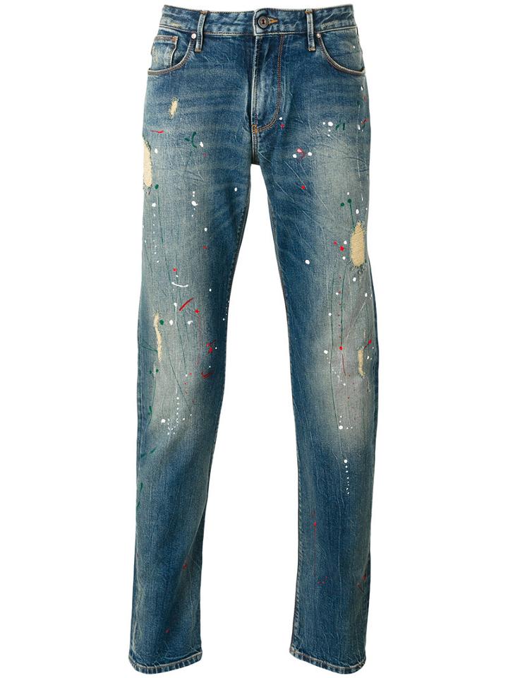 Armani Jeans - Distressed Paint Splatter Jeans - Men - Cotton/spandex/elastane - 29, Blue, Cotton/spandex/elastane