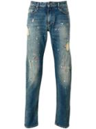 Armani Jeans - Distressed Paint Splatter Jeans - Men - Cotton/spandex/elastane - 29, Blue, Cotton/spandex/elastane