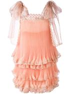Chloé - Bow Shoulder Tiered Dress - Women - Silk - 34, Pink/purple, Silk