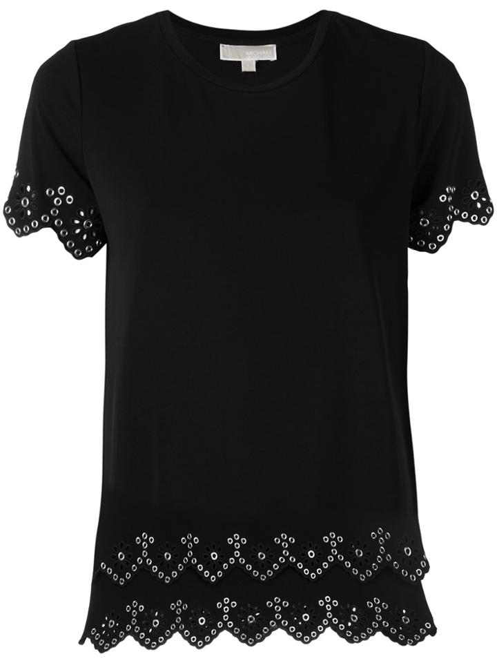 Michael Michael Kors Riveted Open Embroidery Tee - Black
