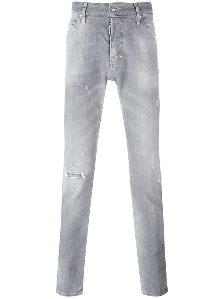 Dsquared2 Distressed Straight Jeans, Men's, Size: 56, Grey, Cotton/spandex/elastane