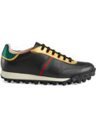 Gucci Leather Sneaker With Web - Black