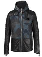 Philipp Plein Camouflage Panel Jacket, Men's, Size: Medium, Green, Polyamide/lamb Skin/polyester
