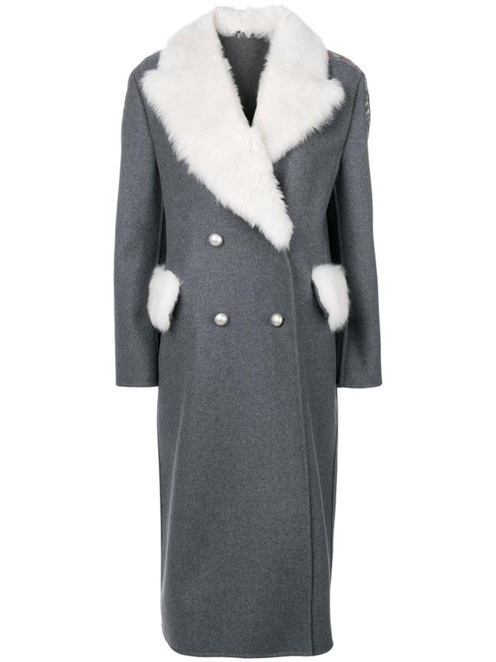 Ermanno Scervino Long Fur Trim Coat - Grey