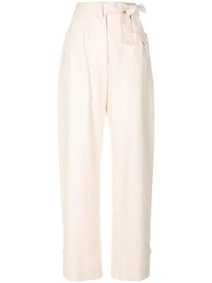 Jil Sander Bow Detail Wide Leg Trousers - Nude & Neutrals