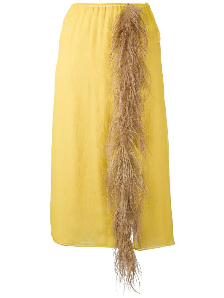 Prada - Feather Tassel Skirt - Women - Cotton - Xs, Women's, Yellow/orange, Cotton