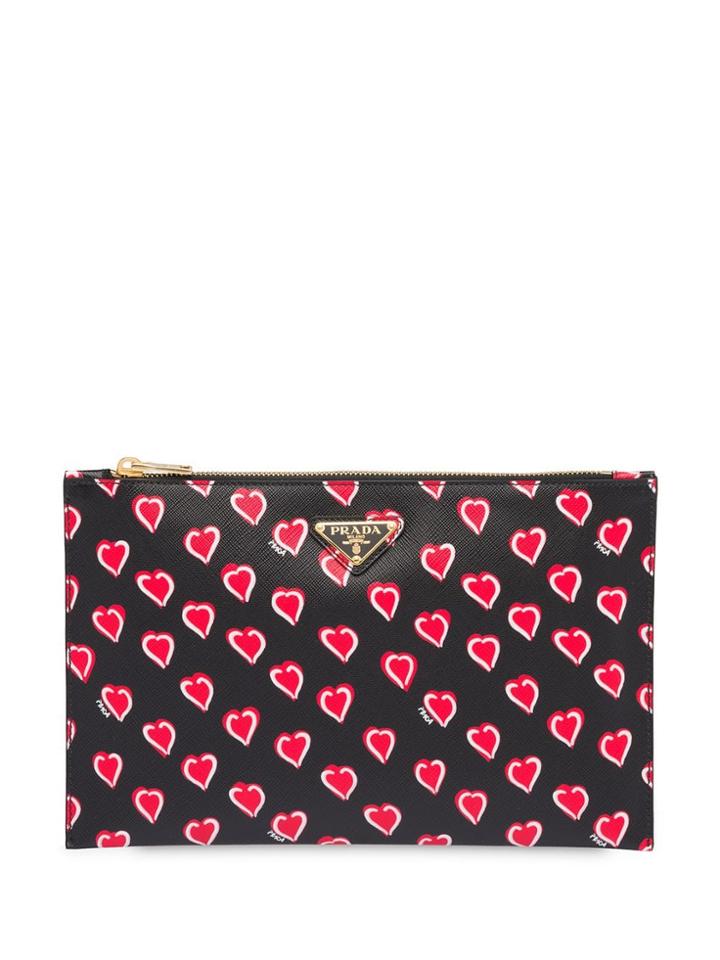 Prada Heart Print Document Holder Clutch - Black
