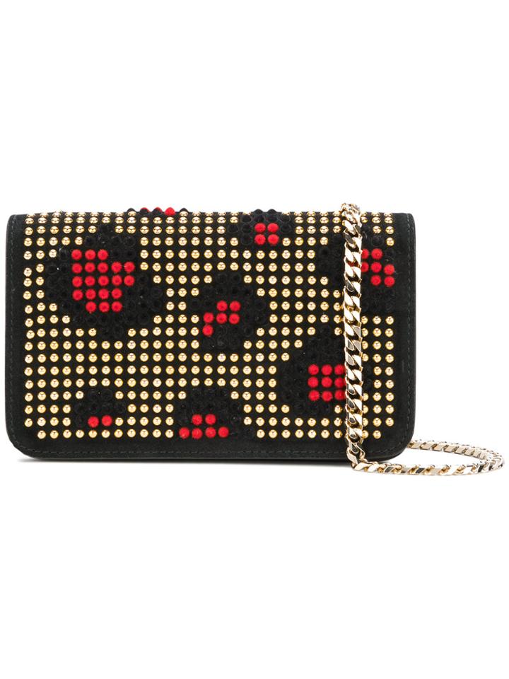 Les Petits Joueurs Studded Leopard Patch Clutch - Black