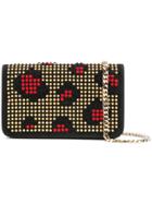 Les Petits Joueurs Studded Leopard Patch Clutch - Black