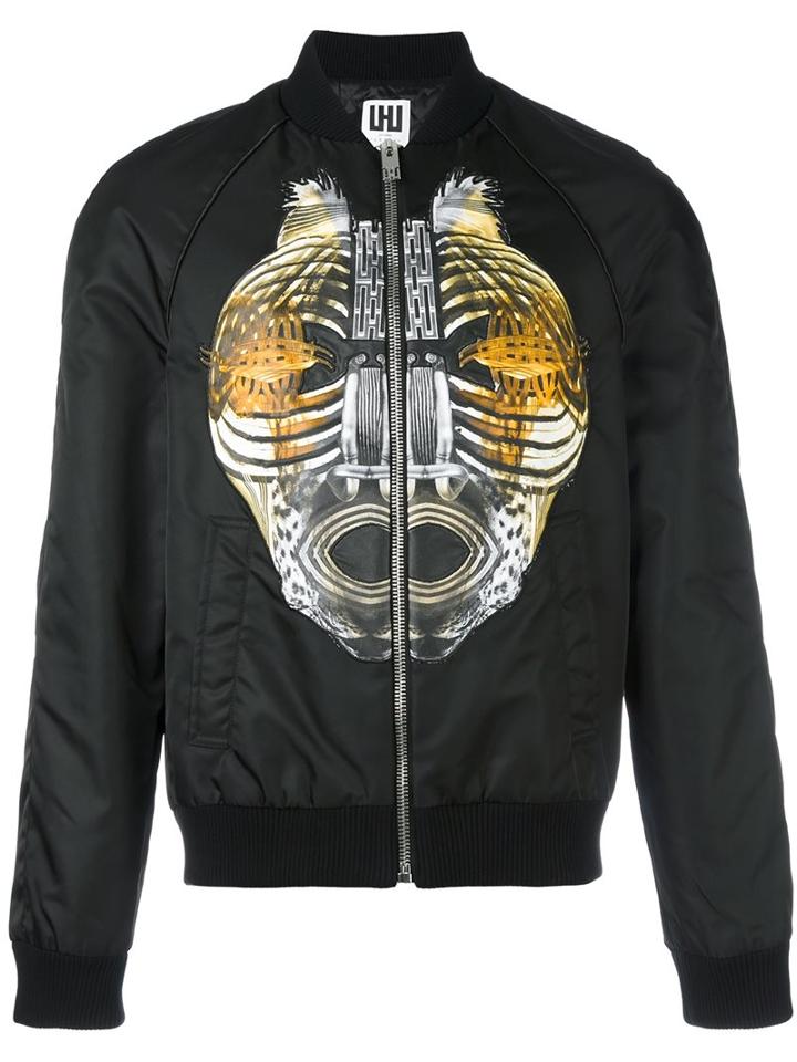 Les Hommes Urban Graphic Print Bomber, Men's, Size: 48, Black, Nylon/spandex/elastane/polyester/viscose