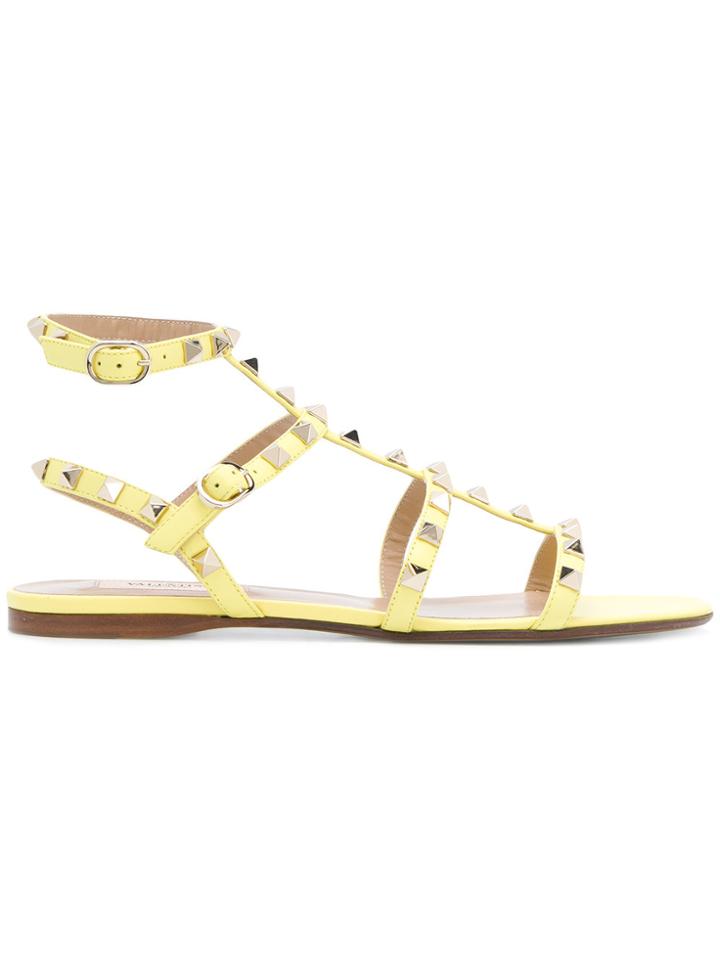 Valentino Flat Rockstud Sandals - Yellow & Orange