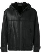 Prada Hooded Leather Coat With Shearling - Black