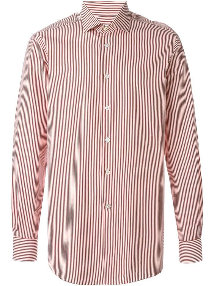 Kiton Striped Shirt, Men's, Size: 42, Red, Cotton
