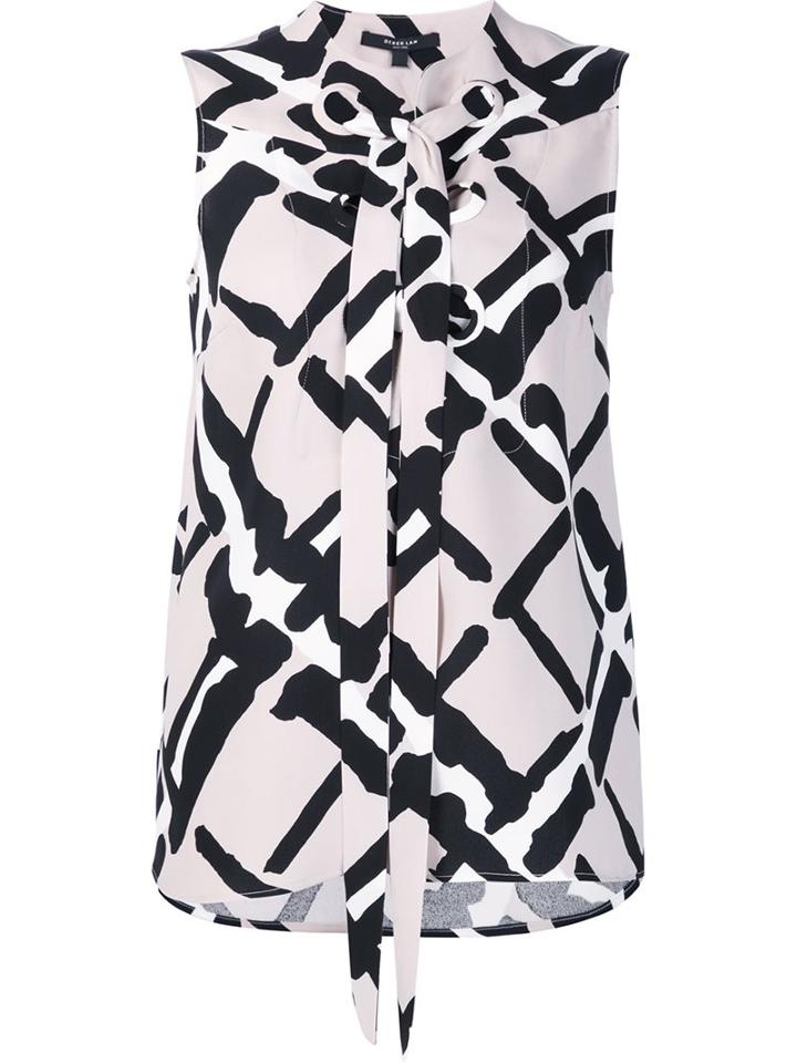 Derek Lam Printed Lace Detail Blouse, Women's, Size: 40, Nude/neutrals, Virgin Wool/polyimide