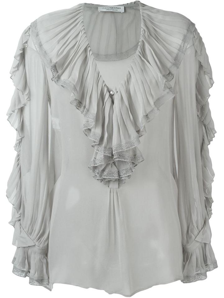 Philosophy Di Lorenzo Serafini Ruffle Detail Blouse, Women's, Size: 46, Grey, Silk