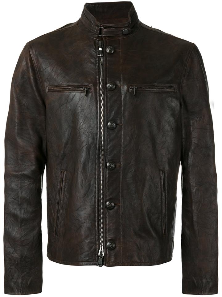 John Varvatos Button-down Leather Jacket, Men's, Size: 50, Brown, Sheep Skin/shearling