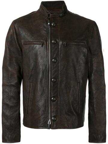 John Varvatos Button-down Leather Jacket, Men's, Size: 50, Brown, Sheep Skin/shearling