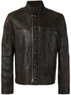 John Varvatos Button-down Leather Jacket, Men's, Size: 50, Brown, Sheep Skin/shearling