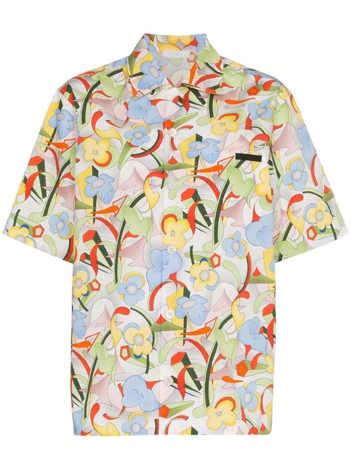 Prada Flower Print Short Sleeved Shirt - White/multicolour